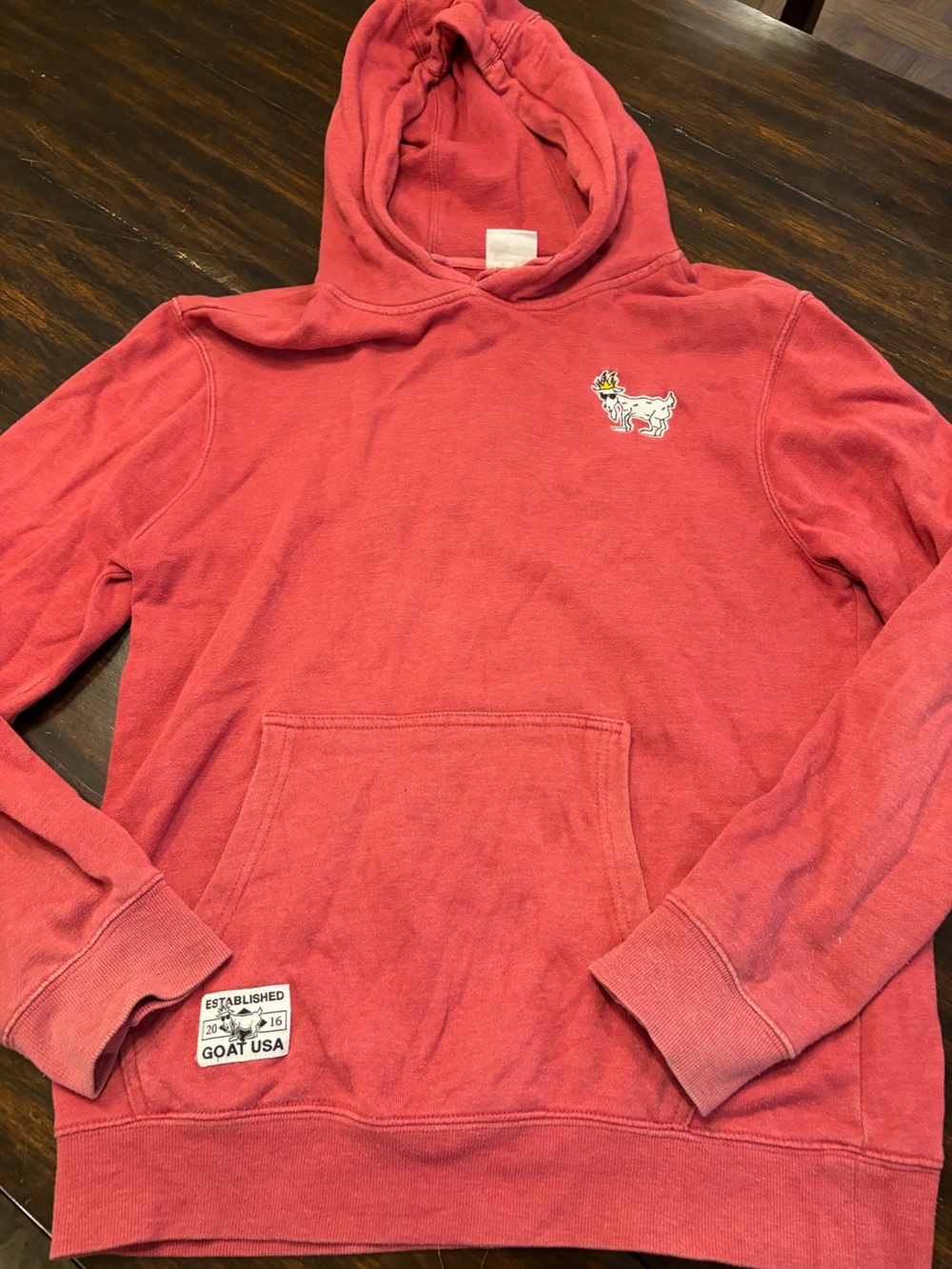 GOAT USA Vintage OG Fleece Hoodie Adult Small Faded Red Coral Rare Patch-small